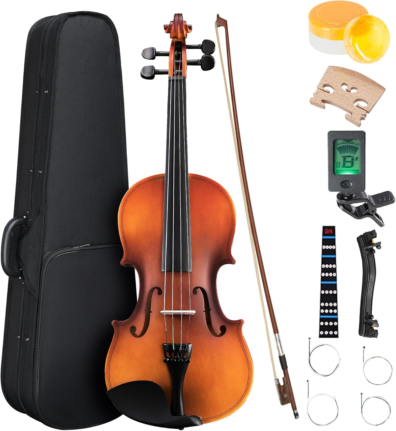 3/4 Violin for Beginner, Violin 3/4 Size for Kids Age 9-12, Student, Acoustic Fiddle with Hard Case, Bow, Rosin, Bridge (Antique Natural – Matte)