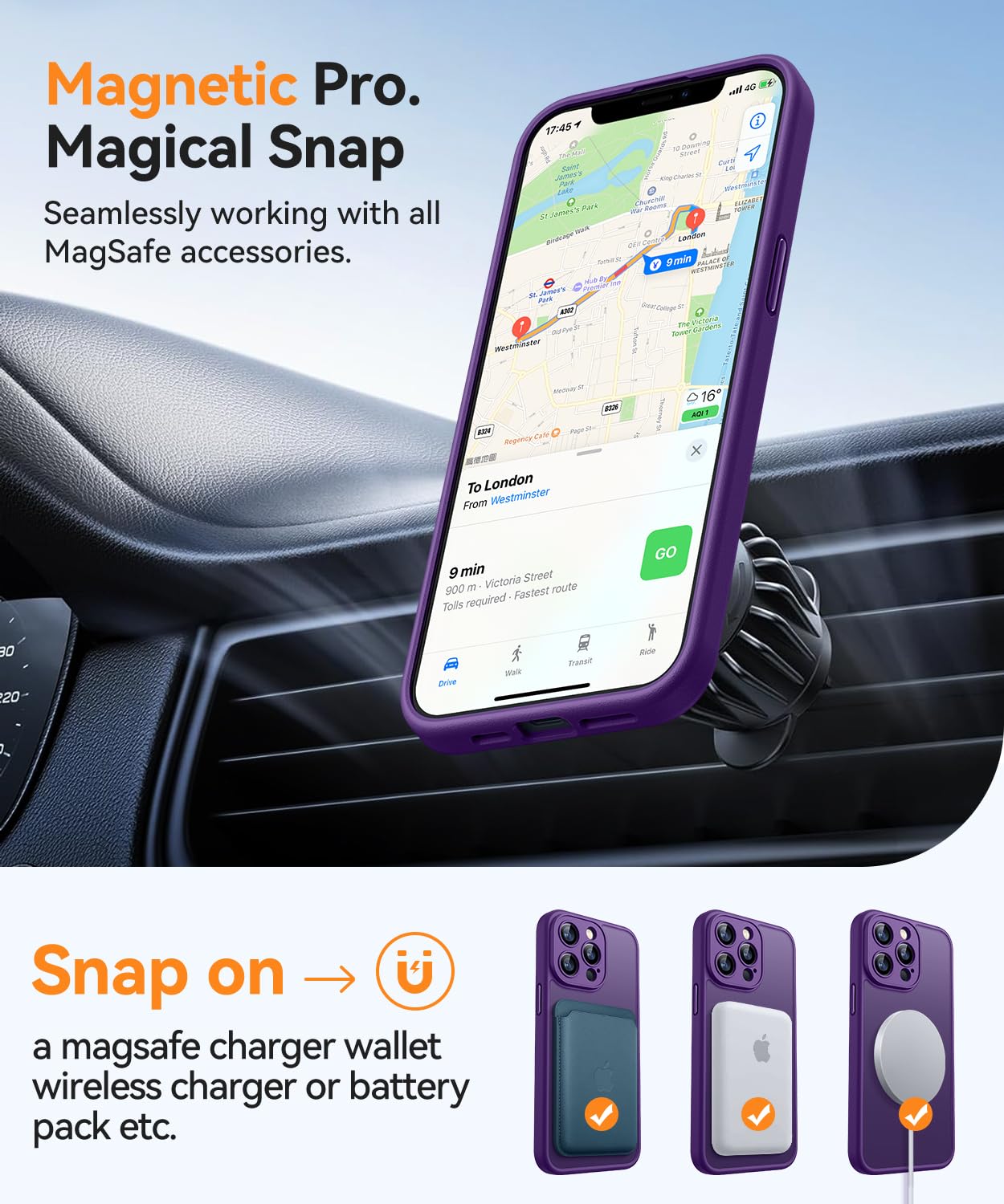 CANSHN Cover Magnetica per iPhone 13 Pro(6,1 Pollici), Compatibile con MagSafe, [Protezione Completa Della Fotocamera], Custodia Traslucida Opaca Protettiva Sottile Antiurto,Viola Profondo