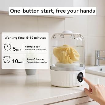 Portable Underwear Washer, Mini Washing Machine, Mini Washer Deeply Cleans Small Laundry Items, Bra, Underwear, Socks (White)