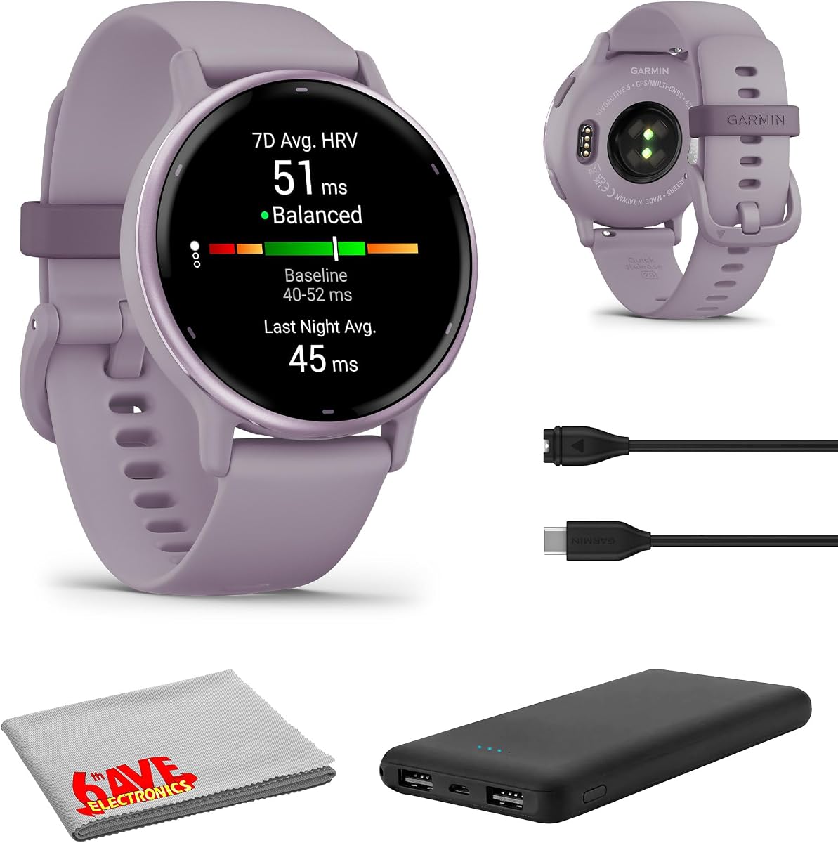 Reloj inteligente Garmin Vivoactive 5 Fitness Tracker para hombres y mujeres con bisel metálico de orquídea con funda de orquídea y correa de silicona con pantalla táctil AMOLED brillante de 1,2" y duración de batería de 11 días