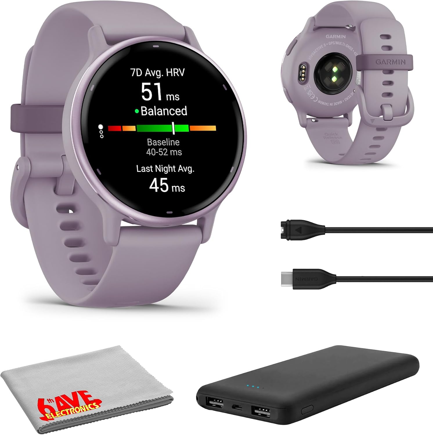Garmin Vivoactive 5 Fitness Tracker Smart Watch for Men & Women with Metallic Orchid Bezel w/Orchid Case and Silicone Band with Bright 1.2” AMOLED Touchscreen Display and 11 Days Battery Life