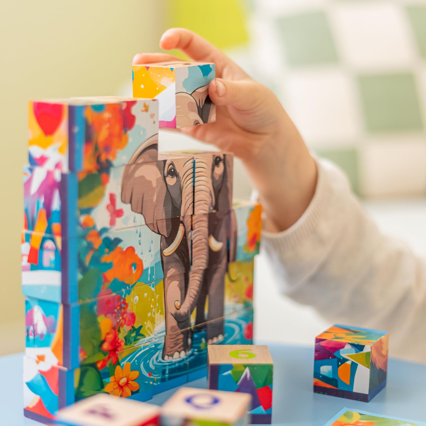 CUBICS – Puzzle Montessori 6-en-1 en Bois Naturel sans Plastique – 36 Cubes – 6 Puzzles Éducatifs Lettres, Chiffres et Animaux – Jouet Enfant dès 3 Ans – Idée Cadeau Noël ou Anniversaire