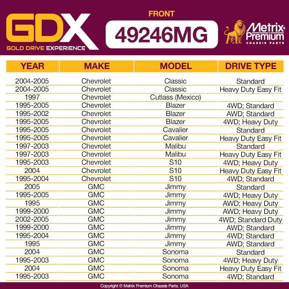 Metrix Premium Chassis Parts GDX - Front Sway Bar Stabilizer Bar Link Fits 04-05 Chevrolet Classic, 99-00 GMC Jimmy, 95-99 Dodge Neon, 99-05 Pontiac Grand Am, Replacement K700526, Made in Europe