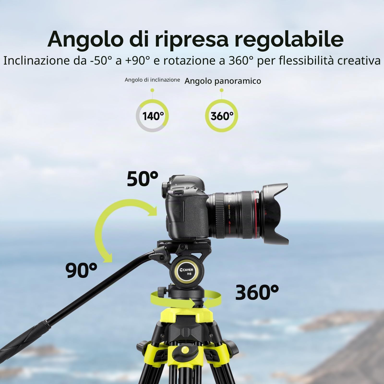 Cayer BV01 Treppiede Video Compatto con Testa Fluid - Treppiede Professionale 165 cm con, Treppiede da Viaggio Leggero in Alluminio, Carico Massimo 6 kg per DSLR, Camcorder, Fotocamera