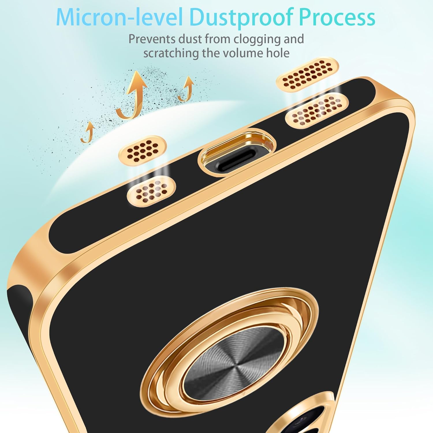 Fingic for iPhone 16 Case[with 360°Rotatable Ring Holder][Support Magnetic Car Mount]Shiny Plating Gold Slim Thin Soft TPU Rugged Bumper Shockproof Case for iPhone 16 for Women Men,6.1 inch,2024,Black - Image 6