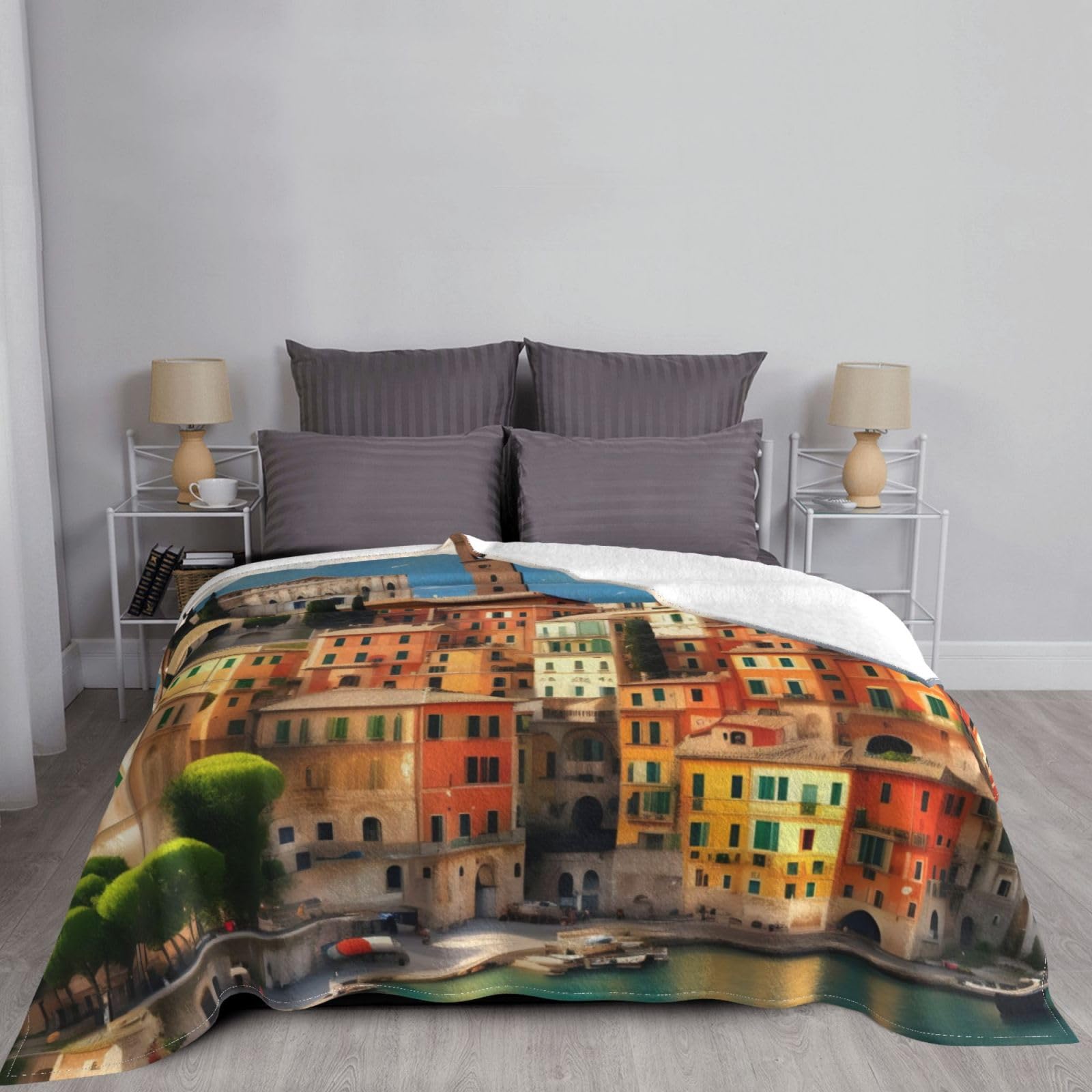 Bella coperta in pile ultra morbida con stampa italiana, comoda e leggera coperta calda per letto, divano e viaggio