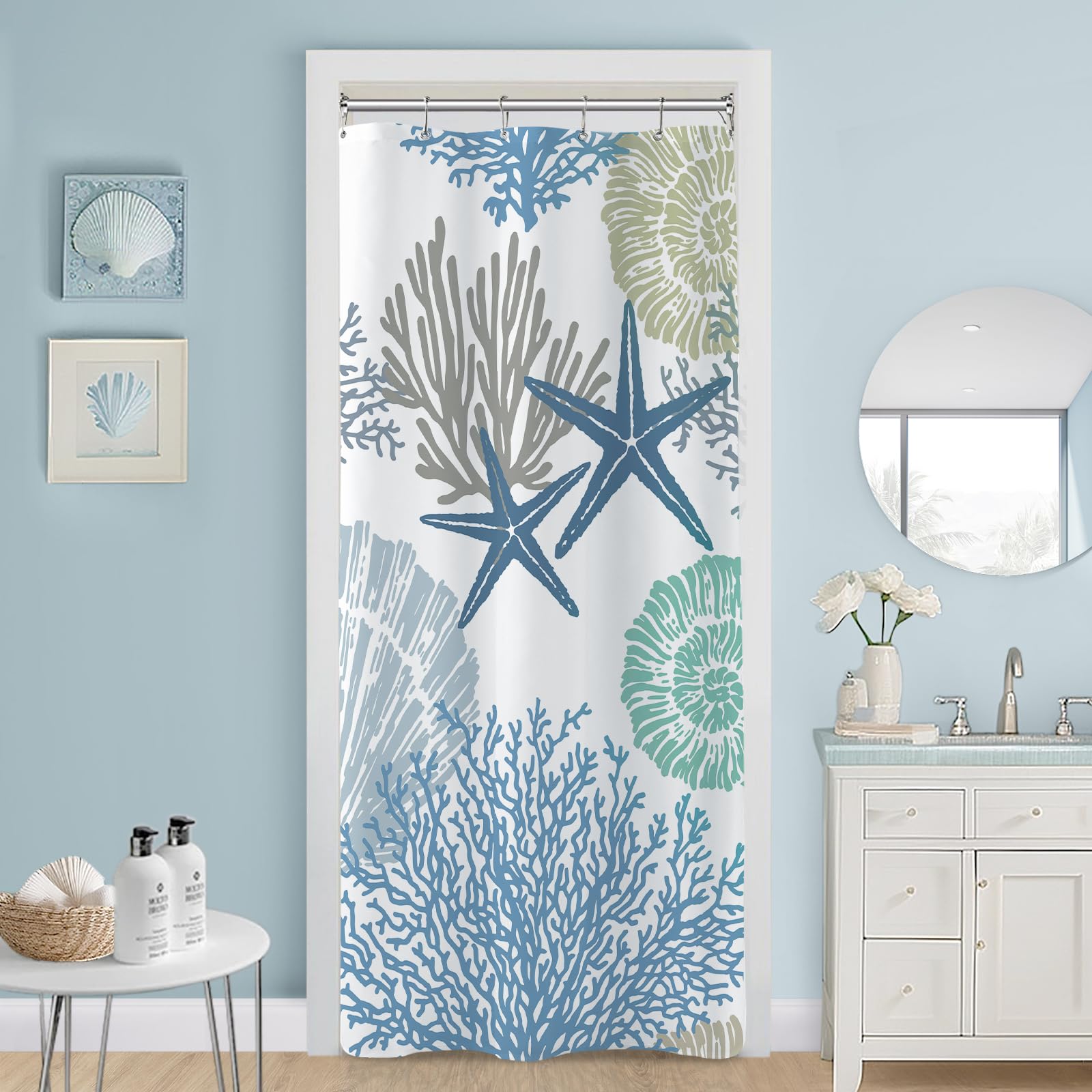 Small Stall Shower Curtain 36 x 72 Inch, Half Narrow Dorm Nautical Decor