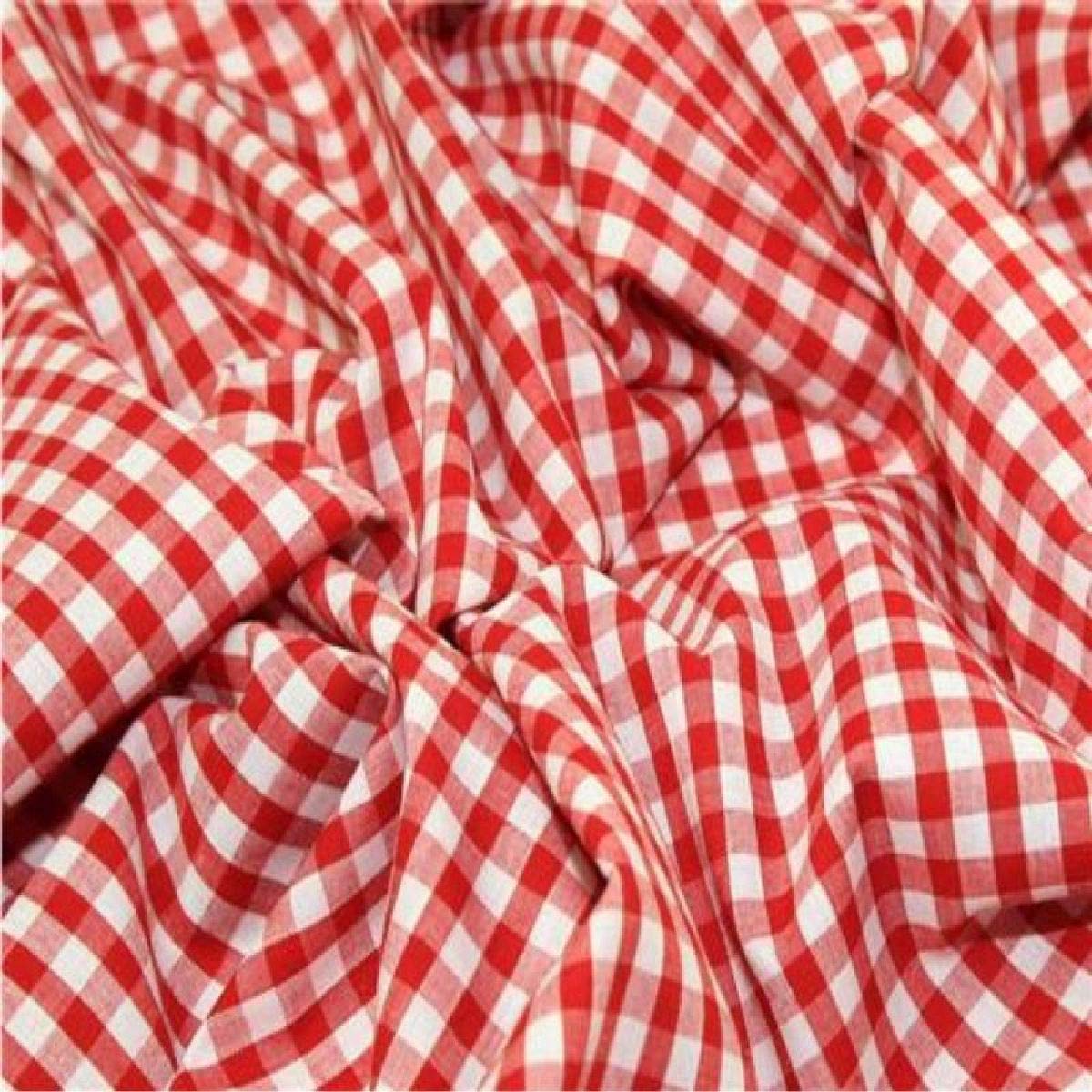 ¼” Gingham Check Polycotton Fabric Chequered Medium Weight Material Dressmaking Curtains Soft Furnishing Table Covers Arts and Crafts (Red, 1/2 Metre)
