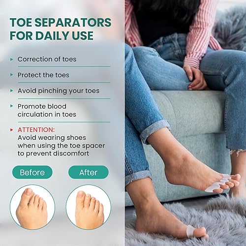 Miniatura 3 de Welnove Separadores de dedos de los pies, paquete de 8 correctores de juanetes para mujeres, espaciadores de dedos de silicona para superponer los