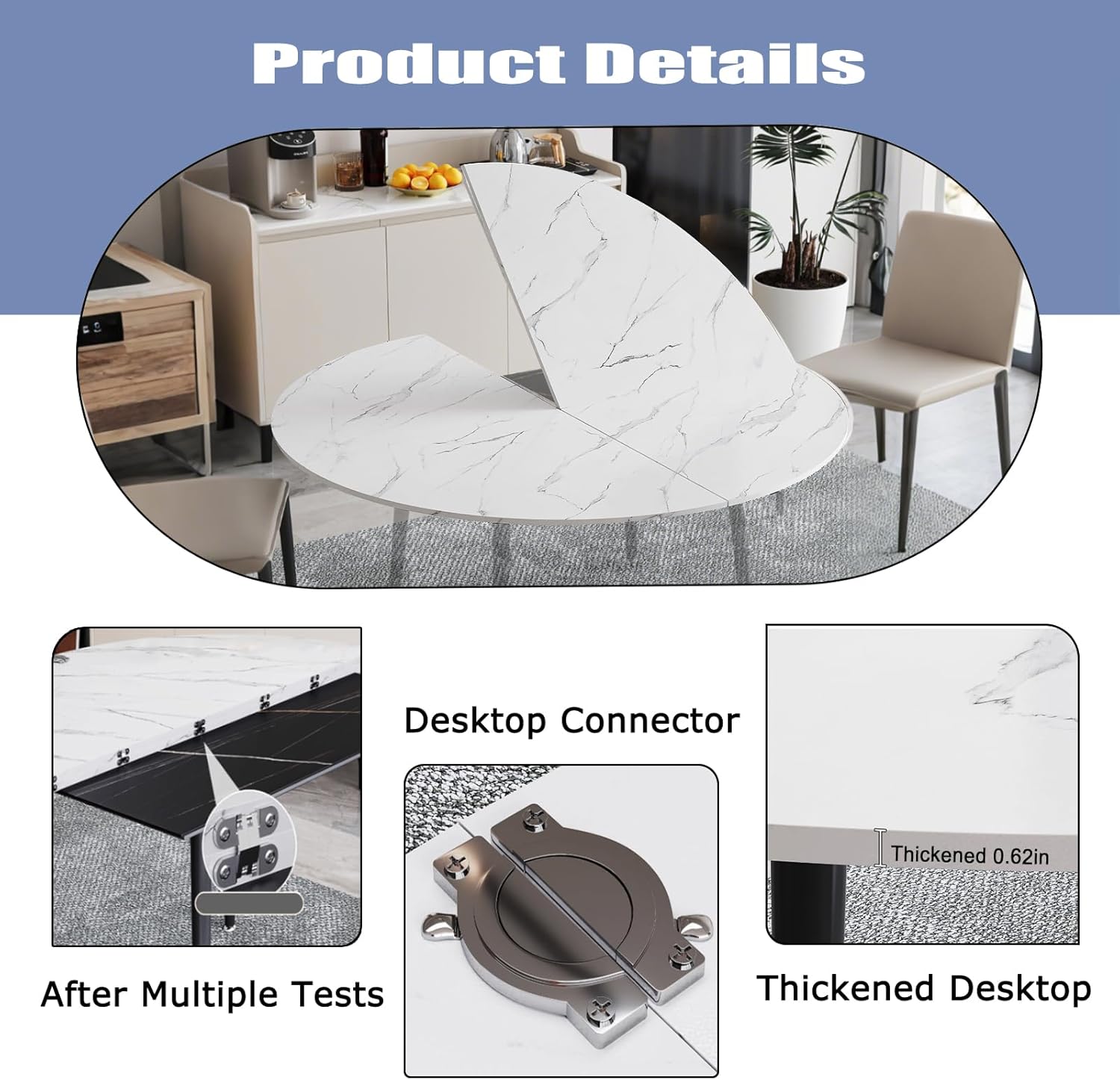 Large Round Foldable Table Top, 47.2-70.9'' inch Wood Table Top, Round Table Tops Folding Table No Legs, Replace Desktop for Indoor Outdoor Patio Table (B, 59.06in/150cm)