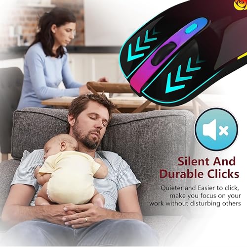 Miniatura 4 de HOTLIFE Ratón inalámbrico Bluetooth, mouse recargable LED con dos modos (Bluetooth 5.1+ USB C) 2.4 GHz para computadora portátil, MacBook, iPad,