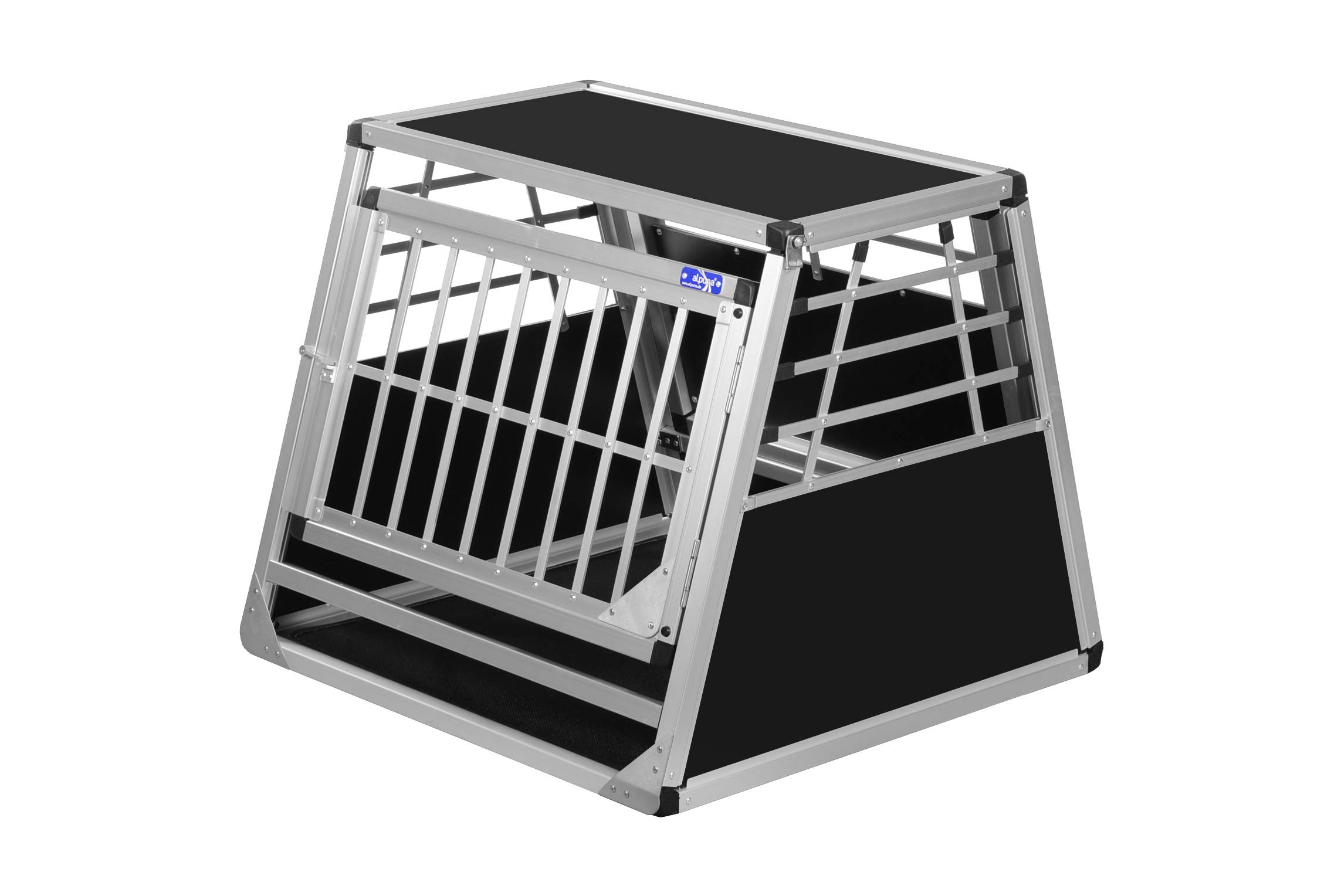 ALPUNA Transportbox N19 – Aluminium Hundebox 72×72×62 cm – Auto Hundebox mit Notausstieg, sicherer Hundetransport im Kofferraum