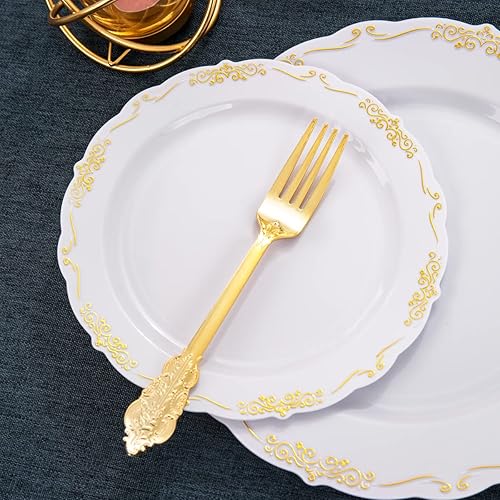 Miniatura 4 de Supernal Juego de vajilla dorada de 800 piezas, 100 platos dorados de 10.25 pulgadas, 100 platos dorados de postre de 7.5 pulgadas, cubiertos de