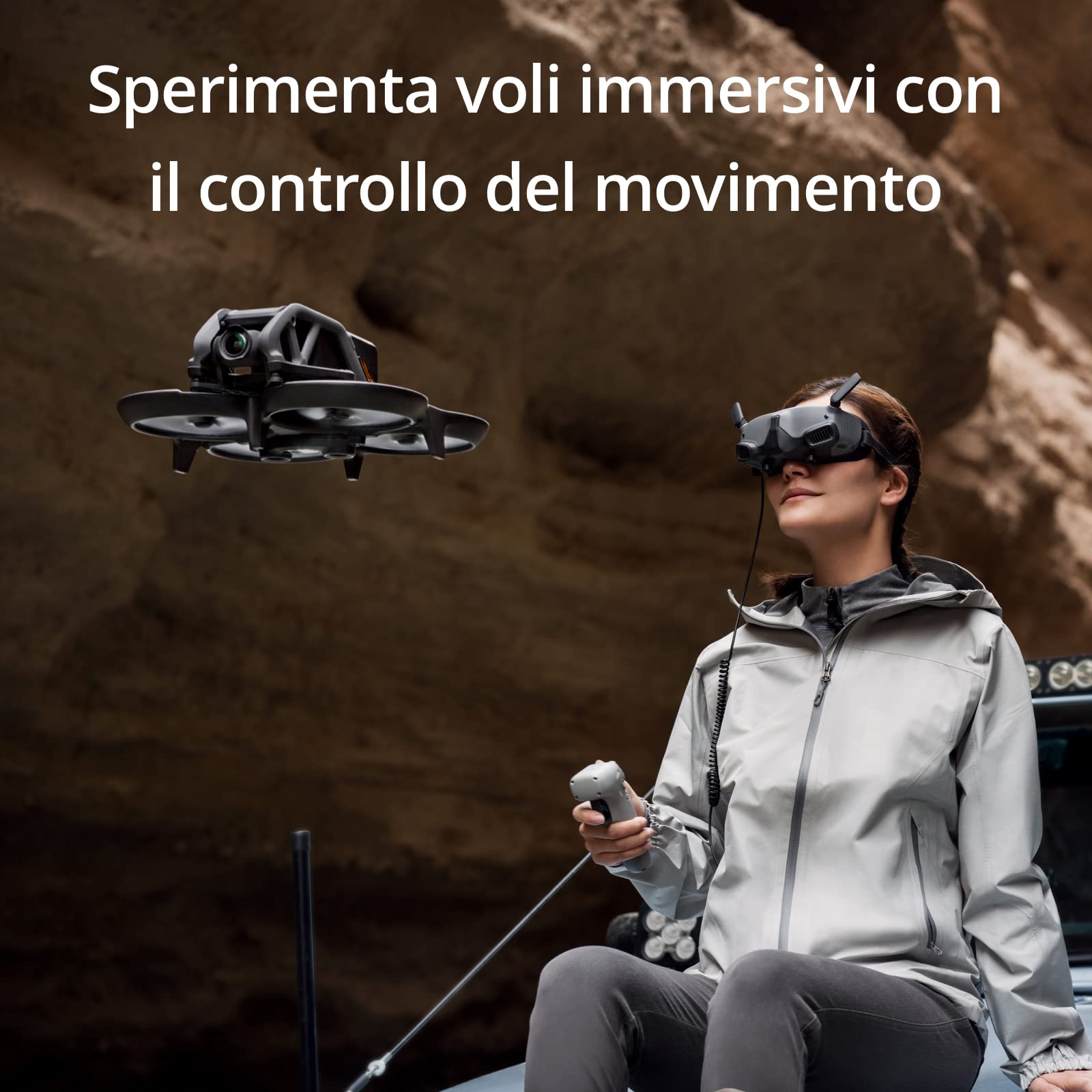 DJI Avata - Drone UAV con visuale in prima persona, video stabilizzati in 4K, FOV di 155°, paraeliche integrati, trasmissione HD a bassa latenza, freno d’emergenza e volo stazionario