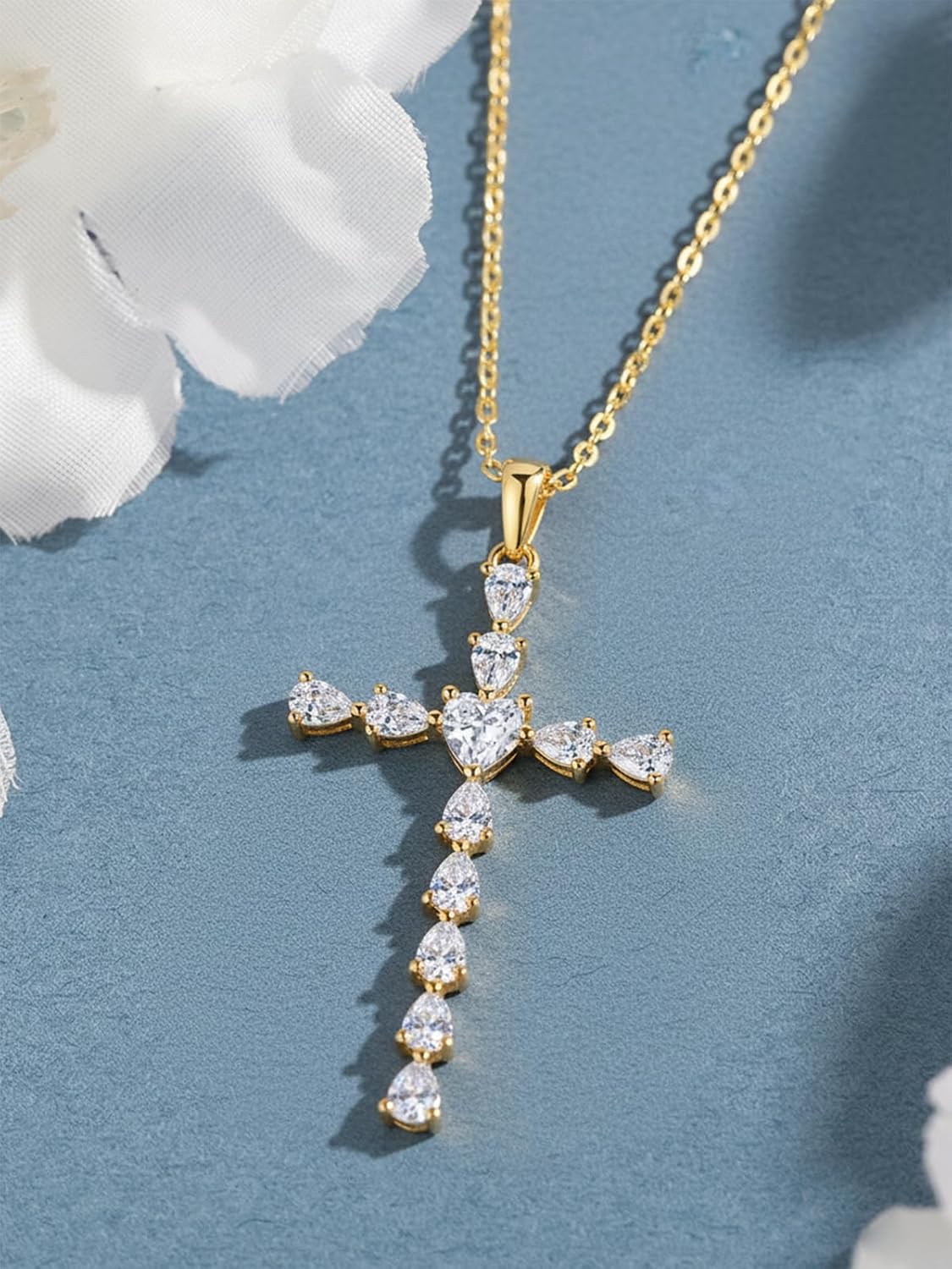 KQ&TTENG 14K Gold Plated Cross Necklace for Women Cross Pendant Necklace Faith Jewelry Gifts for Wife Her - Image 2