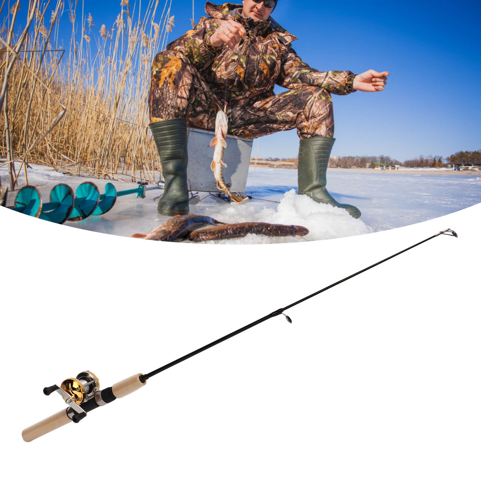 Topyond Eisfischen Gear Set, Eisfischen Rod, Angelrute Reel Set, Ultraleicht tragbare komplette Eisfischen Rod mit Jigs für Outdoor-Fischen Erwachsene,Angelrute Professional