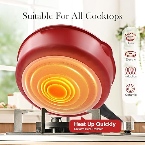 Miniatura 7 de Bobikuke Sartén antiadherente de 9.5 pulgadas con tapa, sartén con mango desmontable, sartén de aluminio no tóxica, compatible con todas las