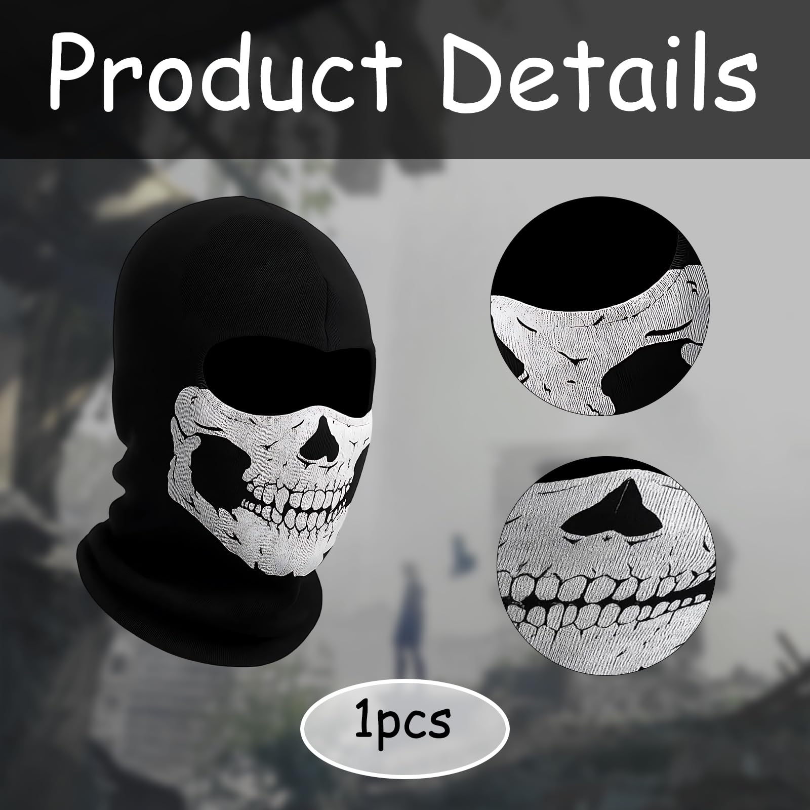 Skull Mask, Ghost Face for Outdoor Sports and Costume Parties Windproof Ski With Skeleton Design, Black - Image 2