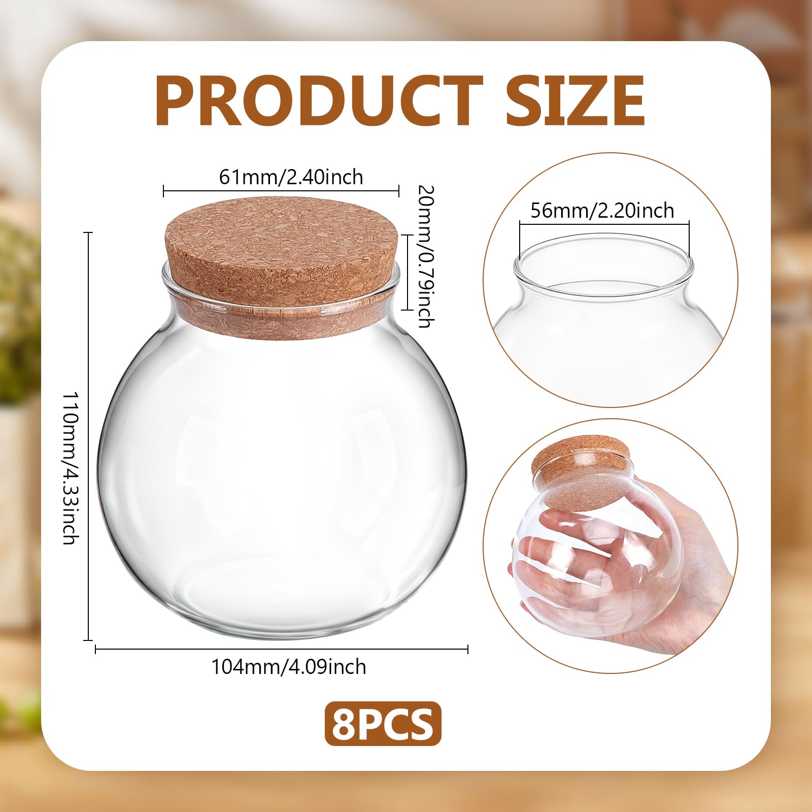 8 bocal Rond en Verre avec Couvercle en Liège Bocal à Bonbons de 500 ml pour Mariage Rangement de Cuisine Bouteilles Rondes Décoratives en Verre pour la Maison Loisirs Créatifs Décorations