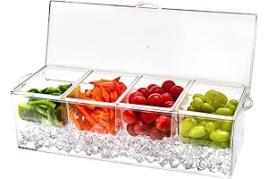 Jucoan 5-Section Clear Plastic Garnish Container with Lid