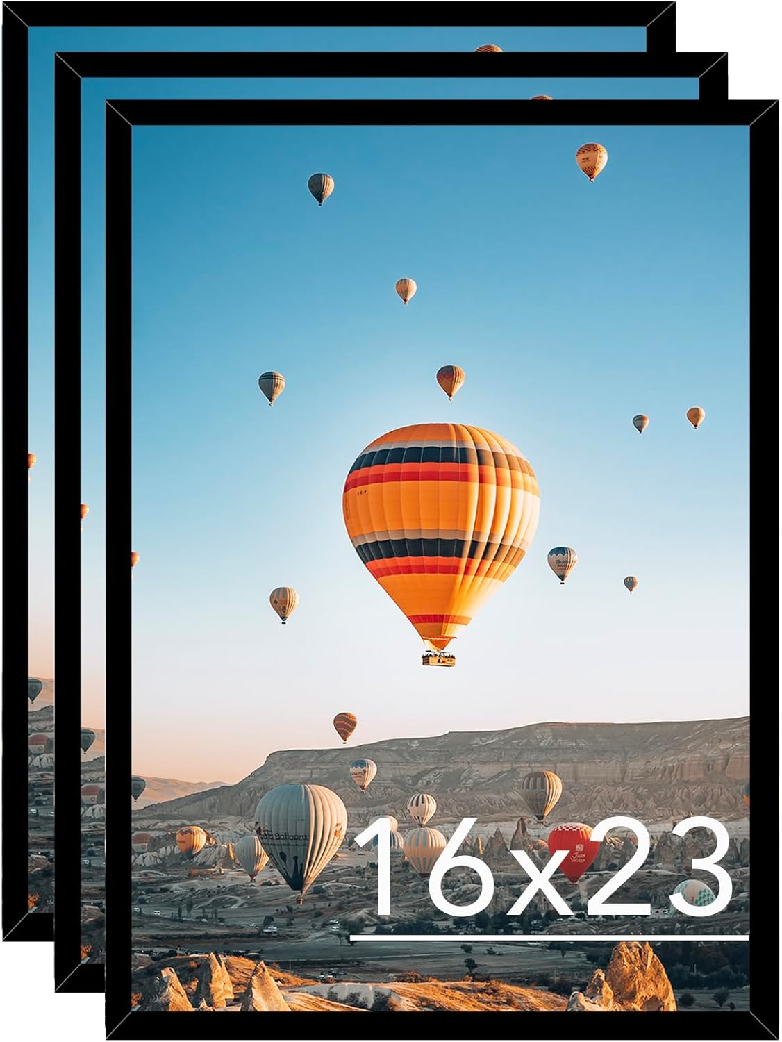16x23 Picture Frame Set of 3 Black for Photo and Poster, Horizontal and Vertical Formats for Wall Hanging, Wall Gallery Frame for 16 by 23 Photos, 3 Pack Black 16x23 inch