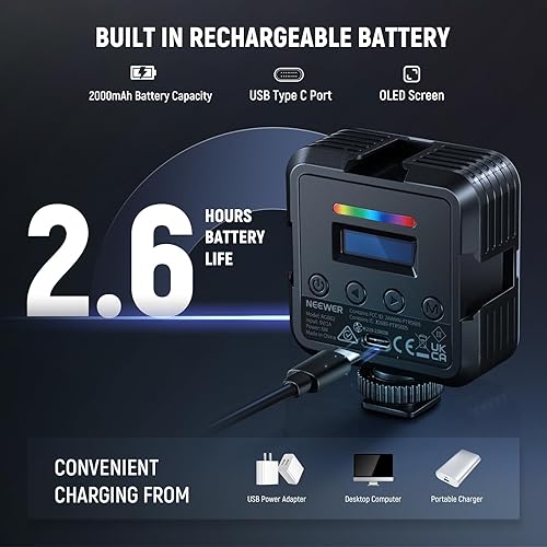 Miniatura 7 de NEEWER Luz de video RGB magnética RGB62 con control de aplicación mejorado, luz de cámara LED a todo color de 360 con 3 zapatos fríos CRI97+