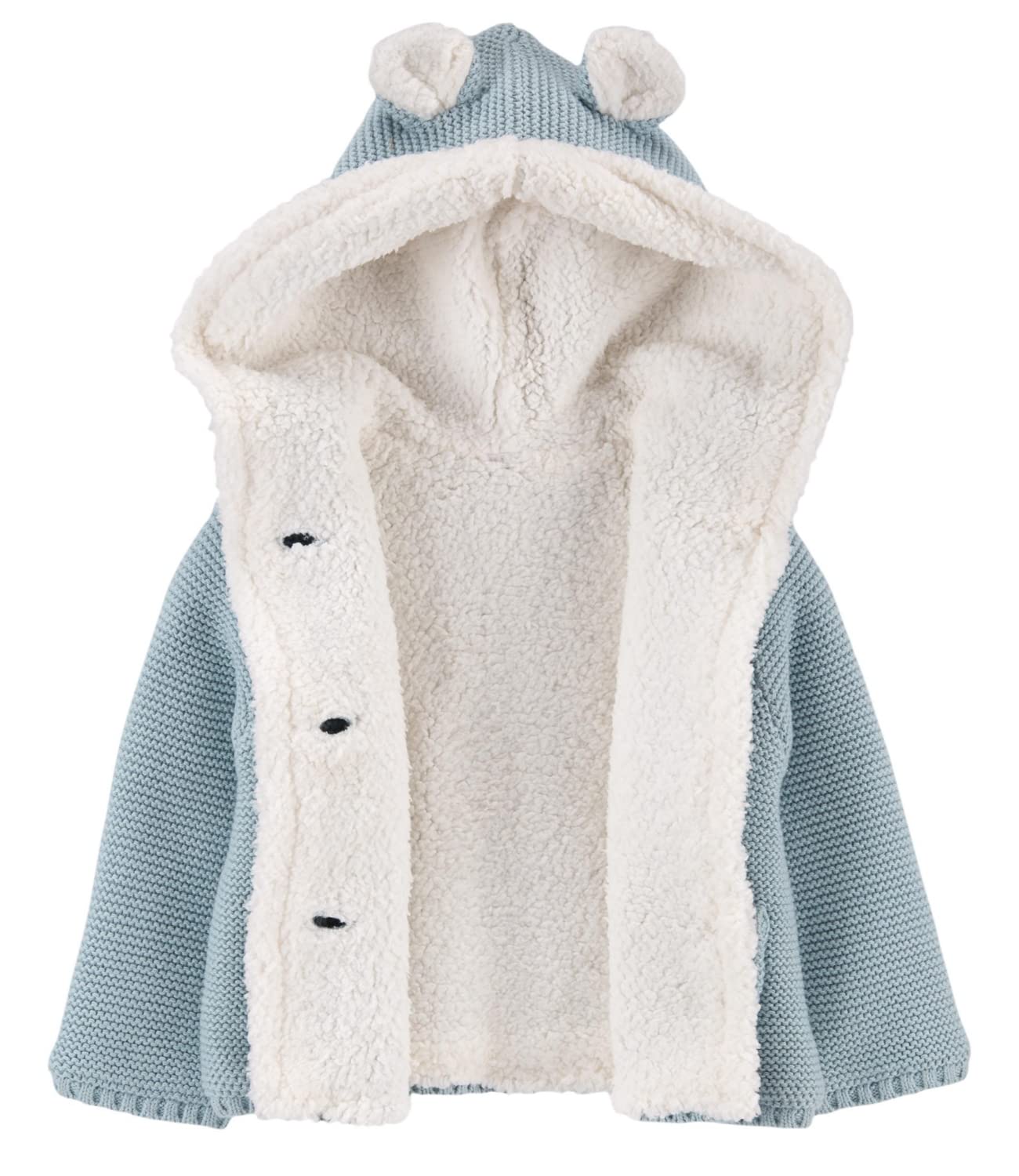 Carter's Chaqueta tipo cárdigan unisex con capucha y forro de sherpa con botones frontales para bebés y niñas