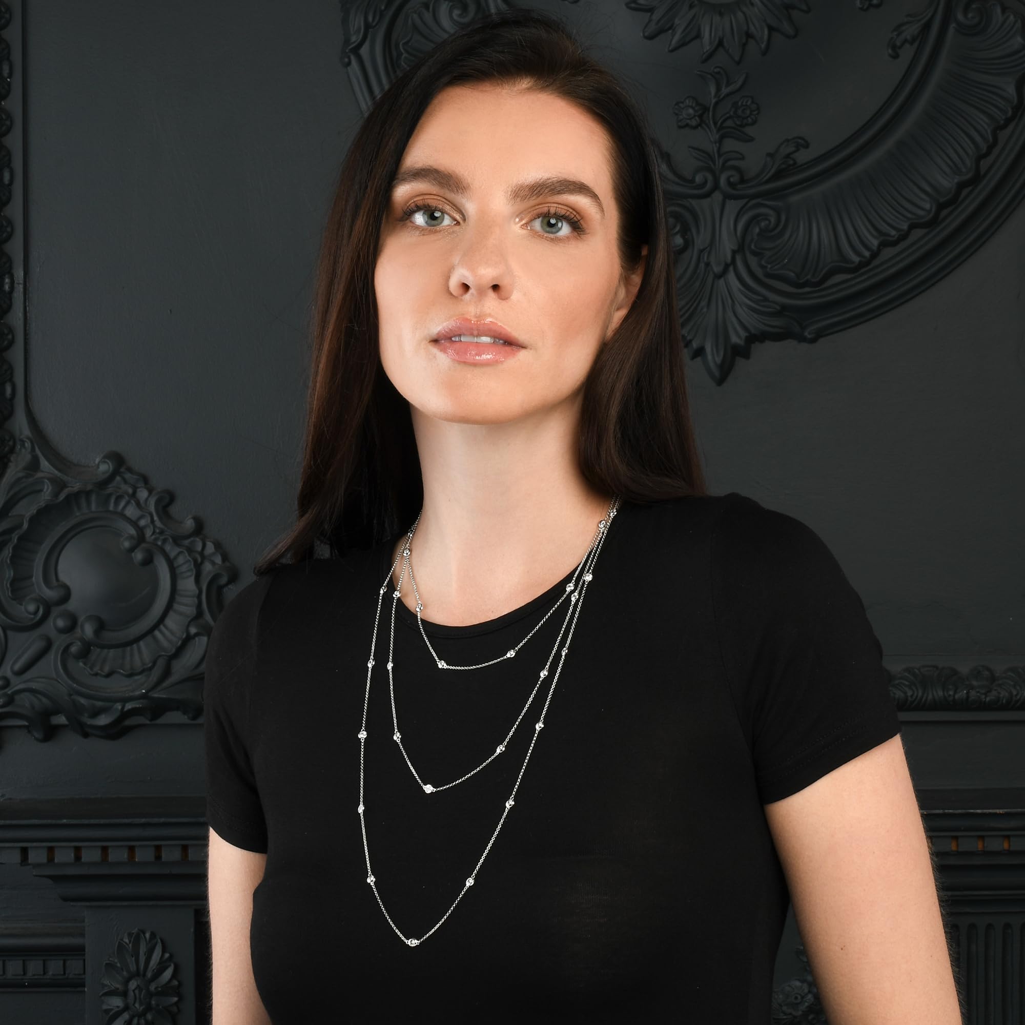 namana Zierliche 925 Sterling Silber Halskette für Damen und Teenager-Mädchen, lange Station Kette mit Cubic Zirkonia Steinen, Layering Silber Halsketten für Frauen mit Schmuck Geschenk-Box