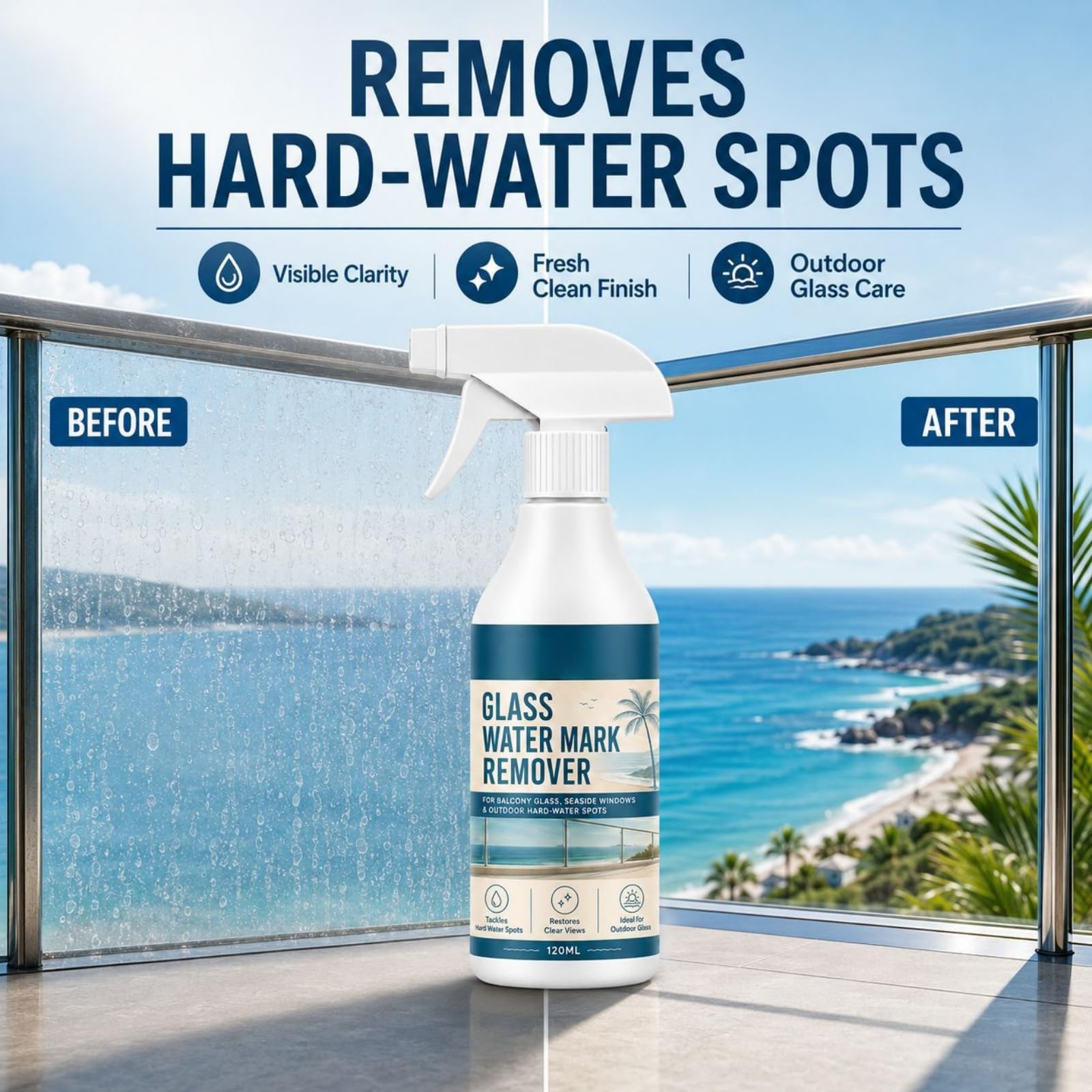 Spray per la rimozione dei segni d'acqua in vetro, Rimozione delle macchie d'acqua dura per vetro, Rimozione dei segni per finestre in, Detergente per macchie dura (6pcs)