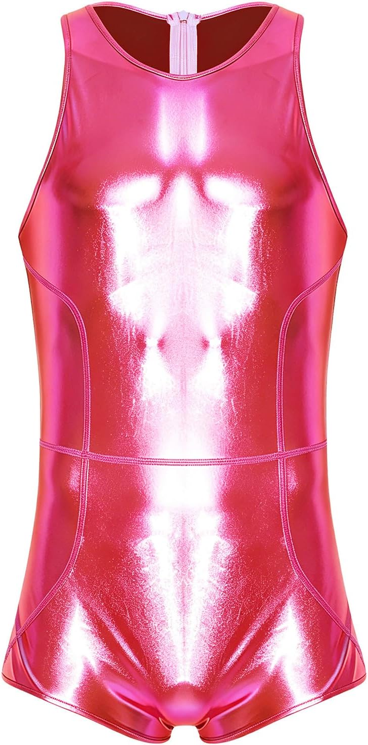 Agoky Men Spandex Body Suit One Piece Swimsuit Gay Singlet | Slim Tights,Body Teddies,Shiny Metallic,Solid Wetlooking,Soft Breathable and Comfortable,Faux Leather Wet Look