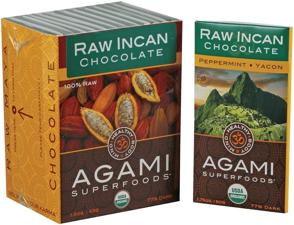 Agami Superfoods: 100% Raw Incan Peppermint Yacon Chocolate Bar 1.75 Oz (12 Pack)