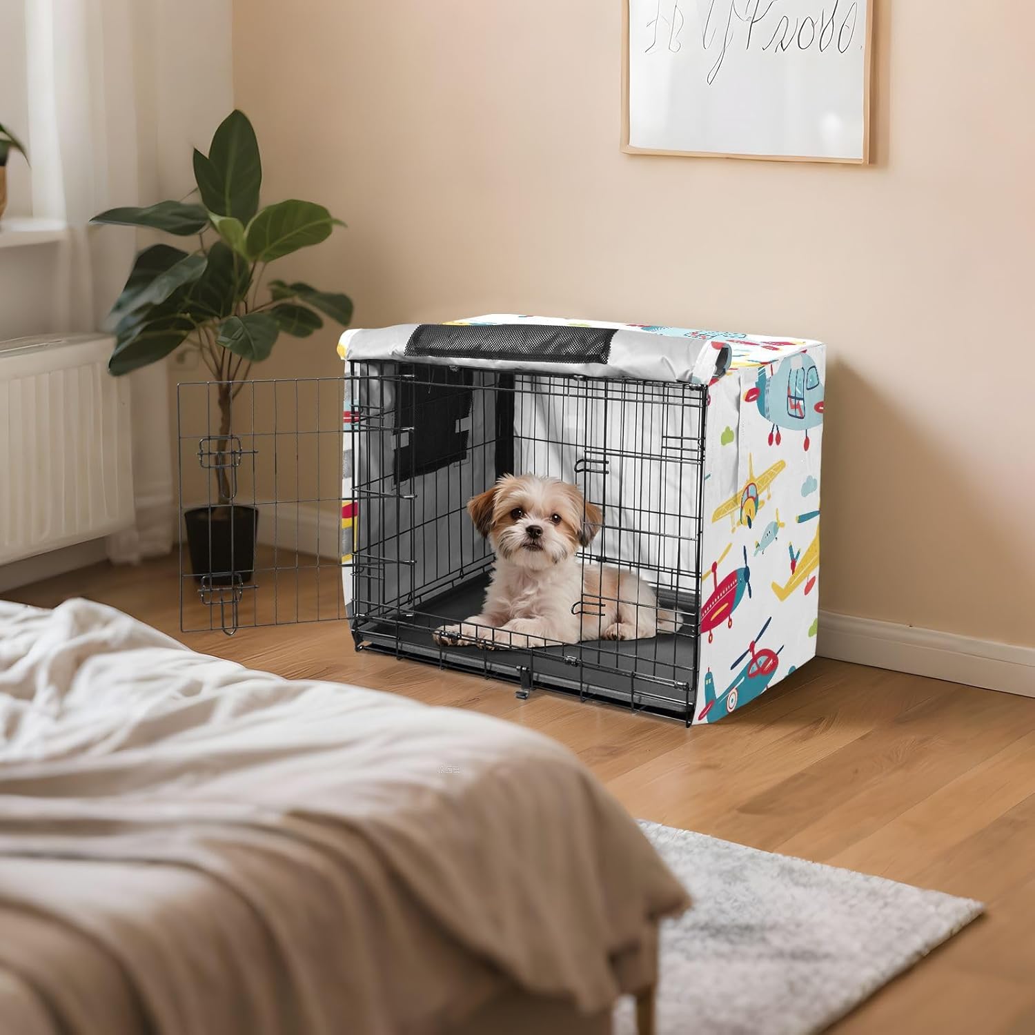 Planes and Helicopters Dog Crate Cover Washable, S-XL Windproof Covers for Pet Crates, Large