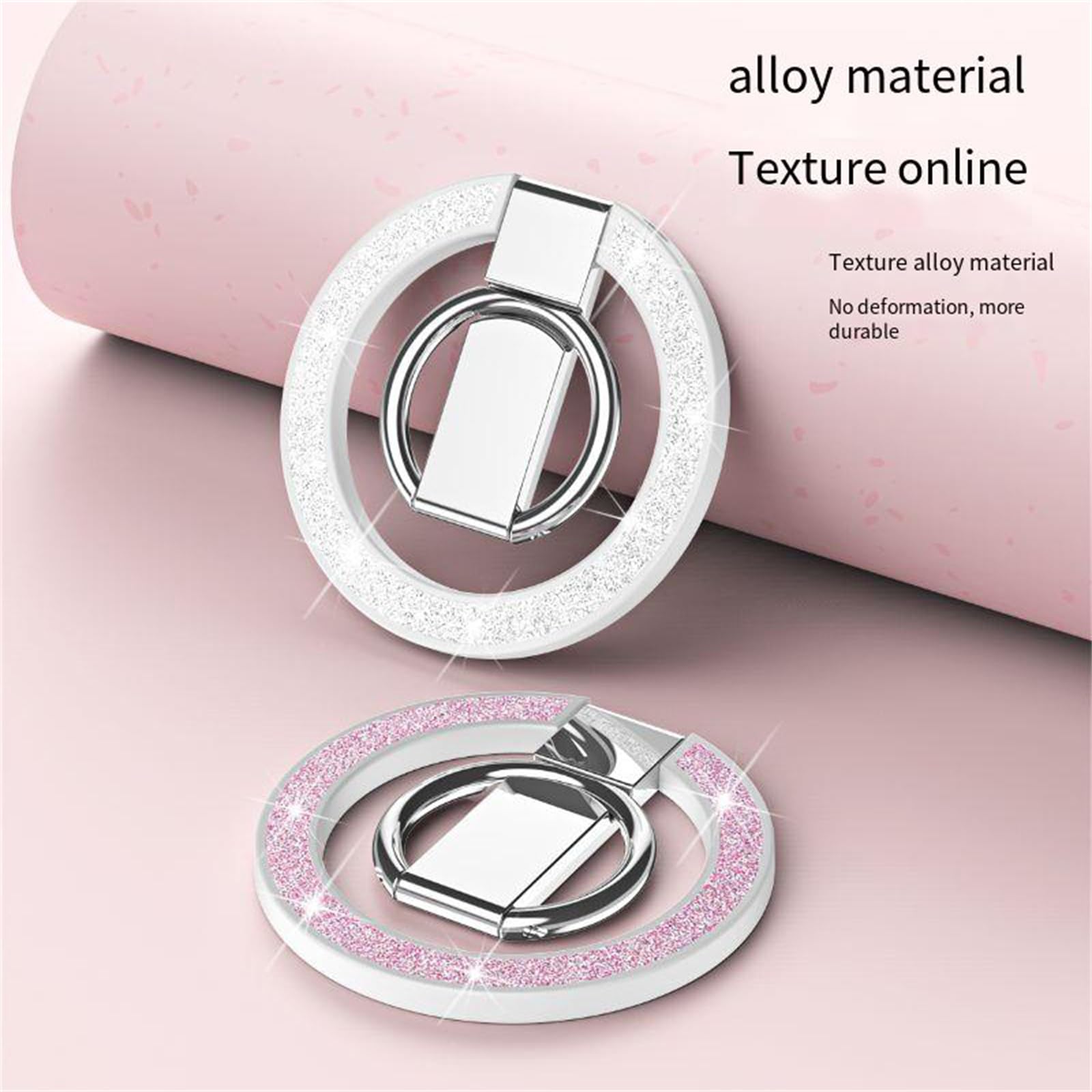 Ysnzaq Supporto ad Anello Magnetico Telefono per MagSafe,Glitter Bling Sparkly Anello Supporto per MagSafe 360 ° Rotazione Telefono Grip Adjustable Cavalletto per iPhone, Samsung.PQ Pink
