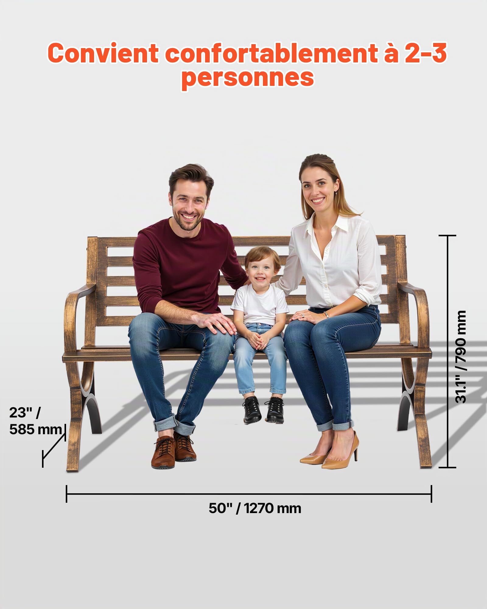 VEVOR Banc de Jardin, 127 cm, Banquette d'extérieur en Acier Carbone avec Dossier à Lattes et accoudoirs à Bords arrondis, Banc extérieur résistant aux intempéries pour terrasse, Parc, Bronze Antique