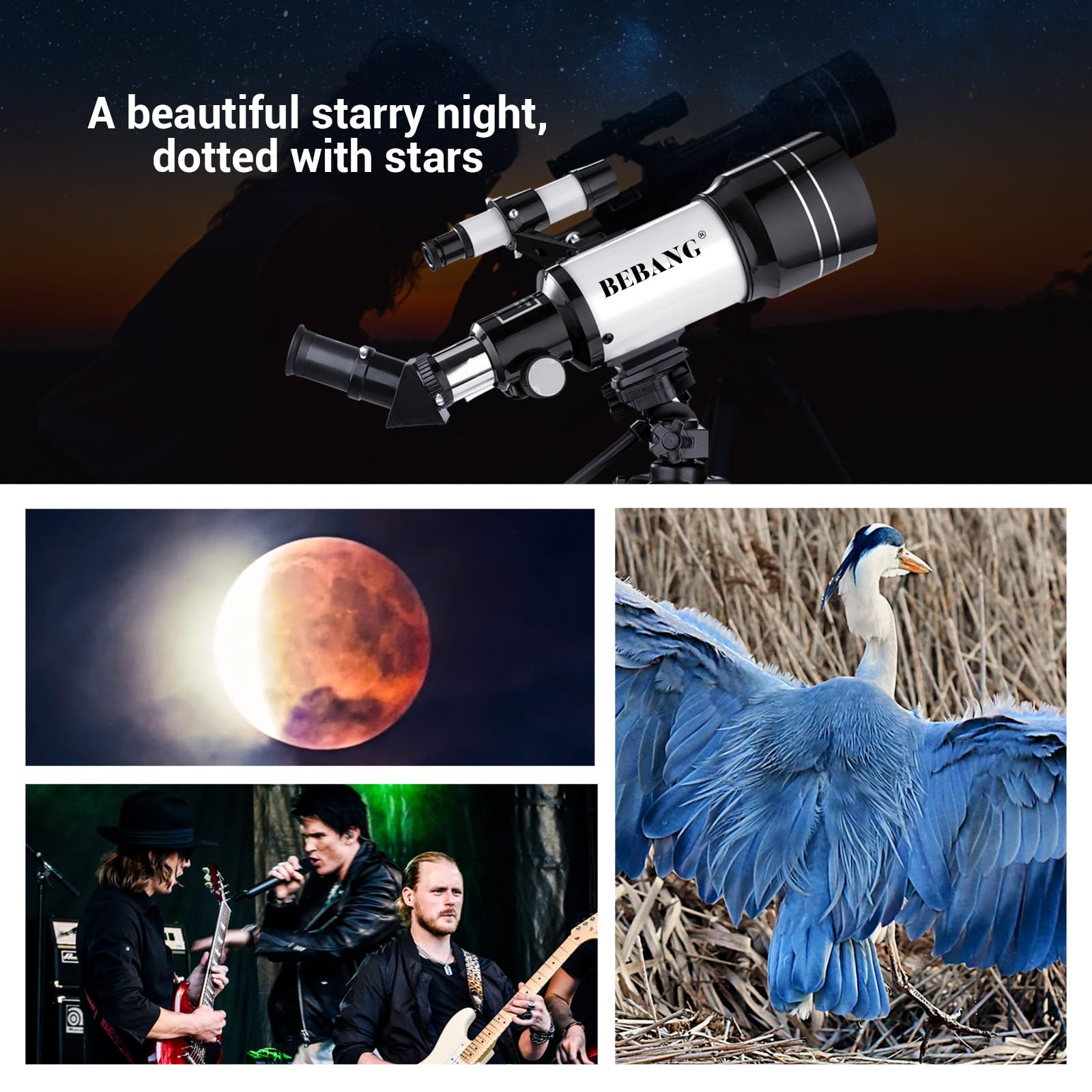 BEBANG Teleskop für Kinder Anfänger Erwachsene, 70mm Astronomie Refraktor Teleskop mit Stativ, Teleskop Kit Geschenk für Kinder
