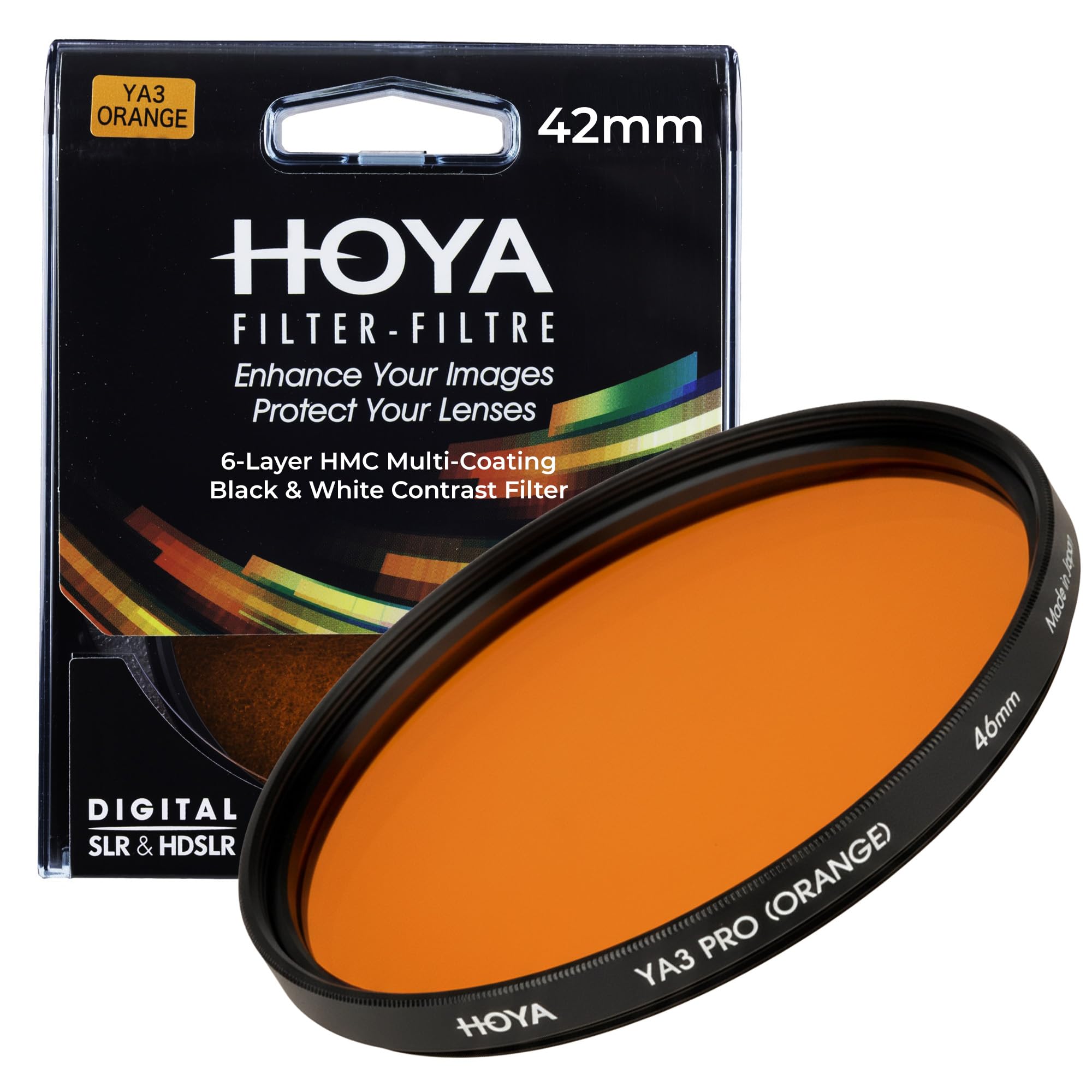 HOYA 46mm YA3 Orange Filter for B&amp;W Film Photography, Enhances Sky &amp; Foliage - Increases Tonal Contrast - Excellent for Nature and Street Photography, Multi-Coated Camera Lens Filter