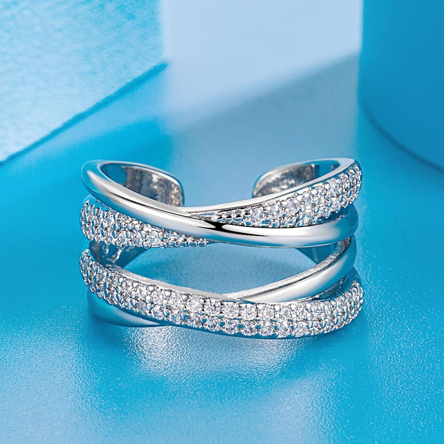 Sterling Silver gold-plated Rings for Women Thumb Rings Open Adjustable Knuckle Rings for Women Minimalist Cross Line Band Rings with Cubic Zirconia - Image 2