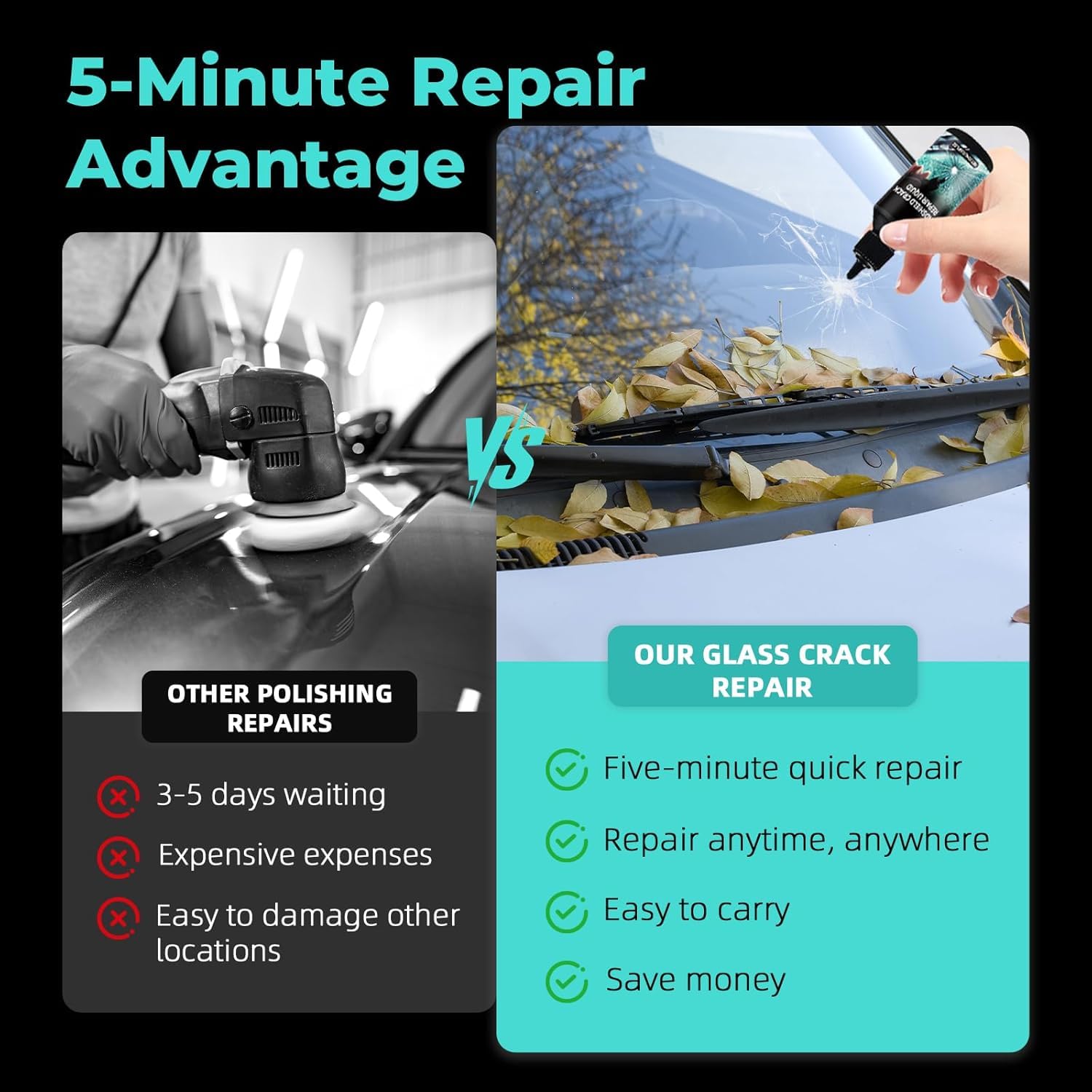 Car Windshield Crack Repair Kit - 2026 Upgrade Nano Glass Repair Liquid for Cracks & Chips, Cracks Gone Glass Remover Fluid for Quick Fix Windshields, Windows, Mirrors, All vehicle models — view 3
