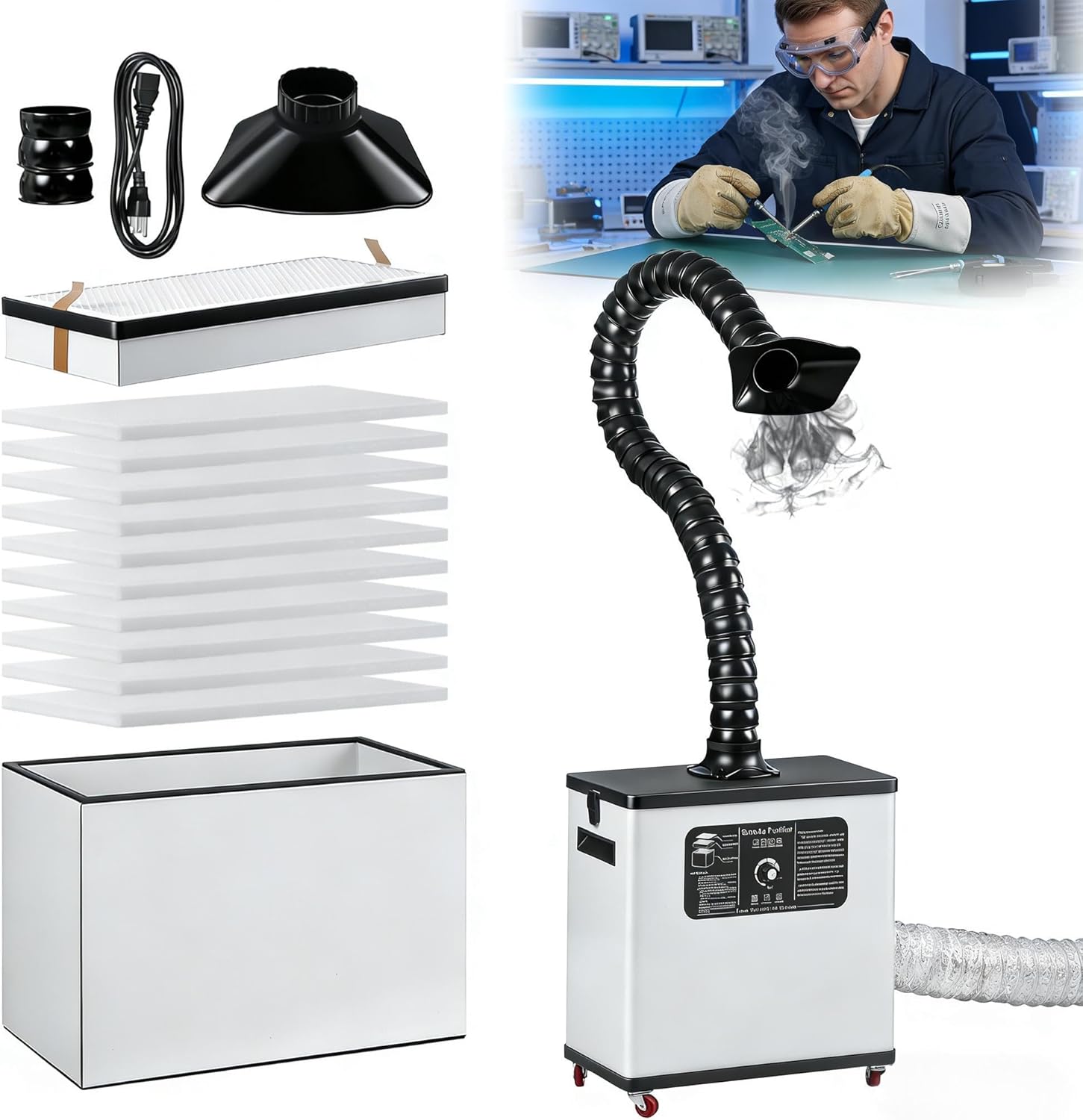 210W Laser Fume Extractor 212 CFM Strong Suction for S1/F1/ M1/LU3 Most Laser Engraver, 10 Pre-Filters, 4-Stage Filtration(0.03µm 99.97% HEPA), Solder Fume Extractor for Lasering Soldering 3D Printing