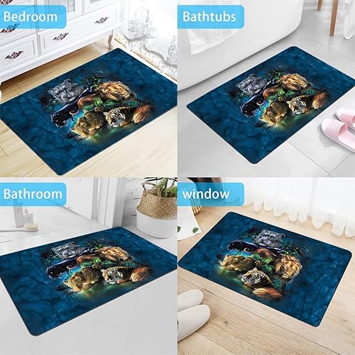 Miniatura 5 de Alfombra de baño de 17 x 24 pulgadas, antideslizante, lavable, tapete de baño para puerta pequeña, estampado con animales de la selva, tigre, león,