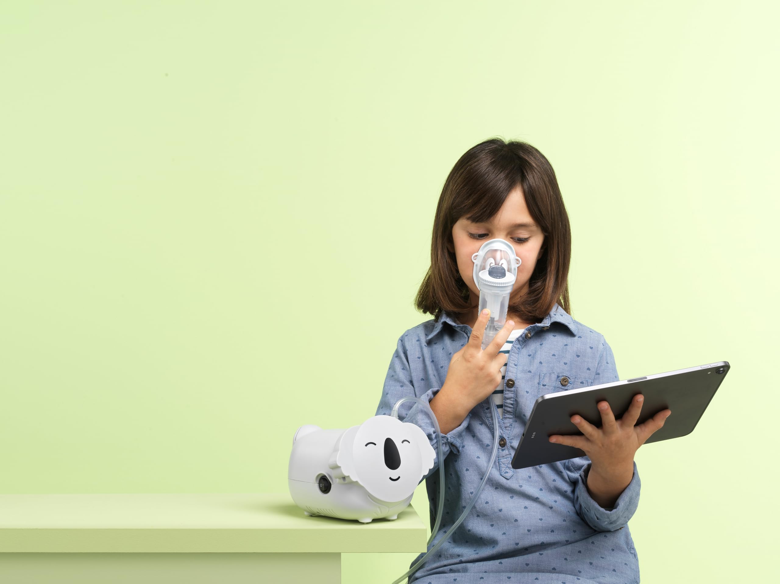 Flaem, Koala, Aerosol Rápido, Efectivo y Divertido, Máquina Nebulizadora para Adultos y Niños Certificada, con Ampolla de 2 Velocidades, Cómodas Mascarillas Soft Touch y Filtro de Aire, Made in Italy