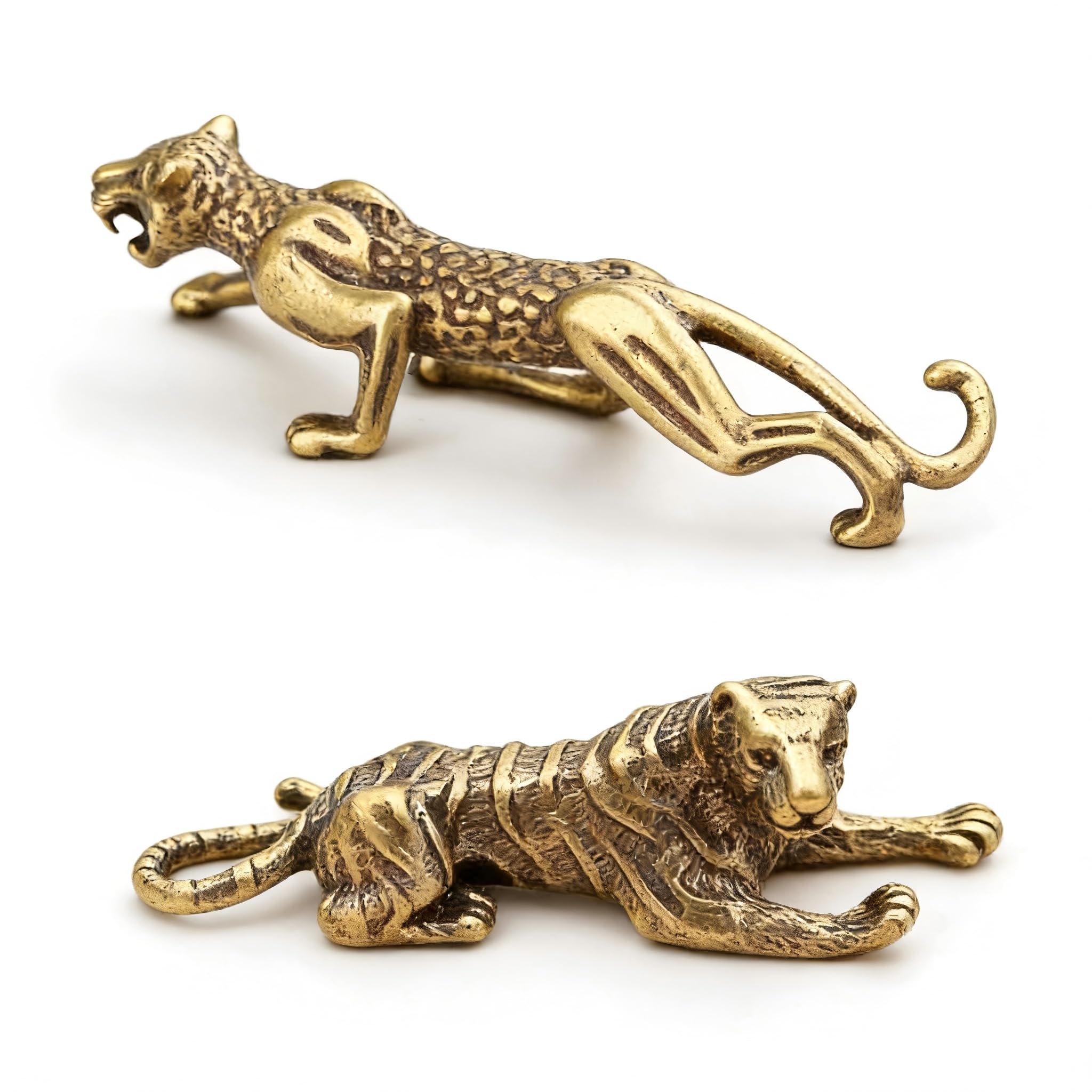 Figurines de félins en laiton : petite statue léopard et tigre pour décoration maison