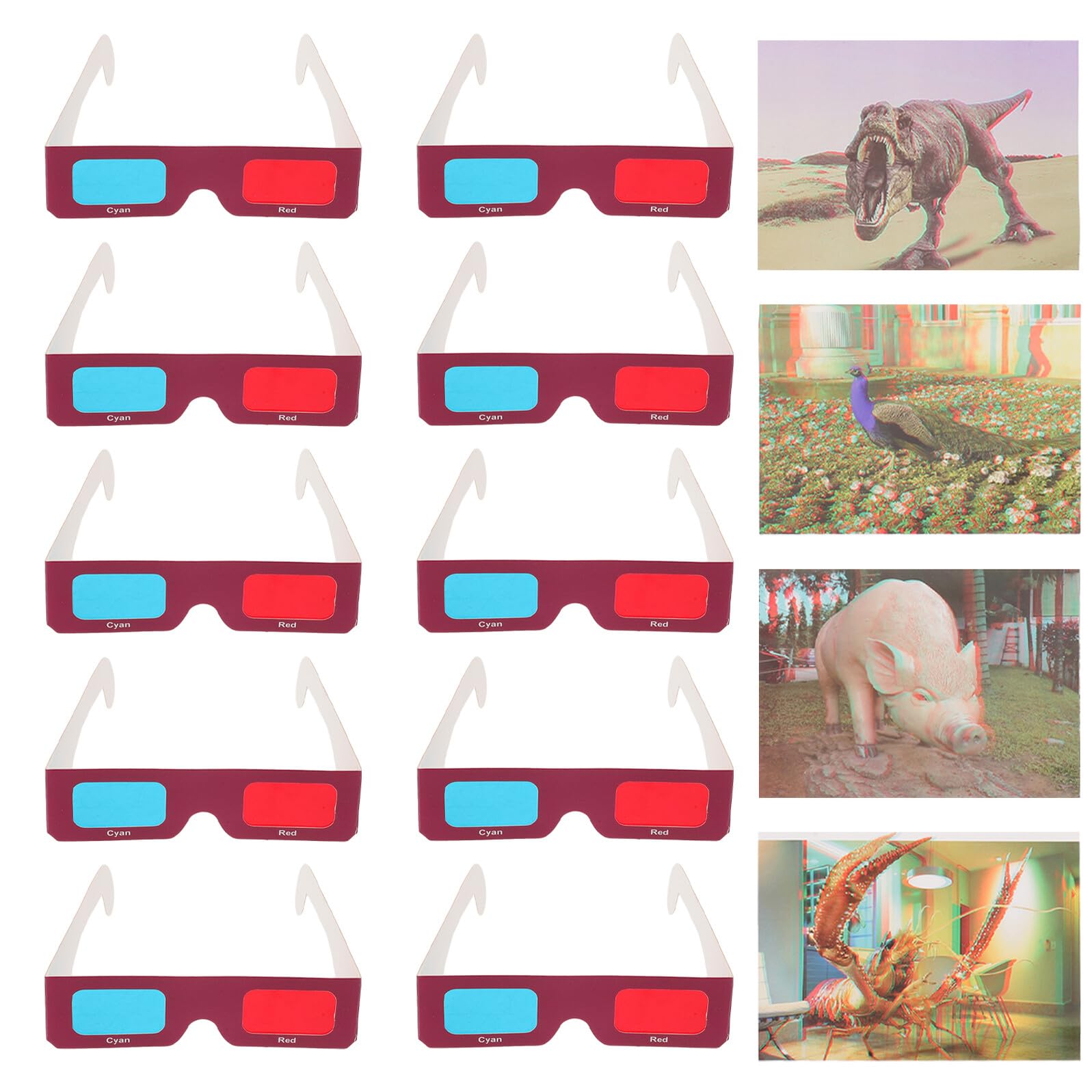 Occhiali 3D in Cartone Lenti Rosso-Blu Set da 10 Pezzi Leggeri e Monouso per Film 3D TV Feste e Attività Scientifiche per e Adulti
