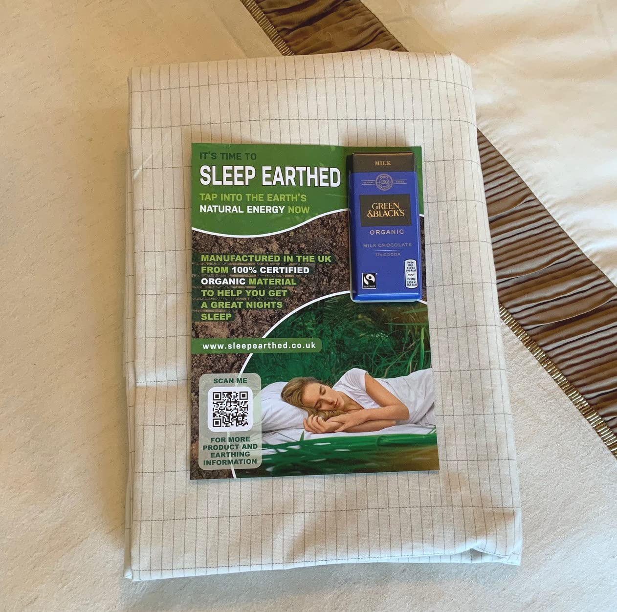 SleepEarthed Earthing Half Sheet UK MADE 280cm x 90cm. Sleep Better By Grounding The Body. Inc Plug & Cable. Organic Cotton., Beige - Image 3