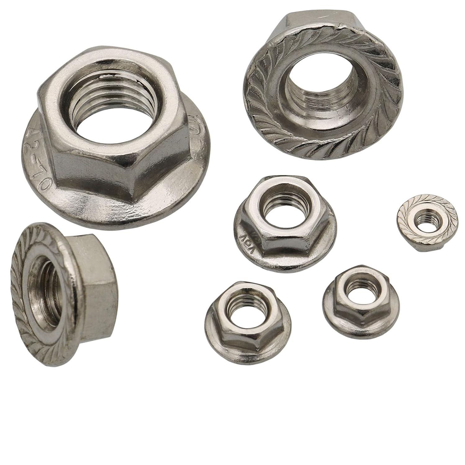 170Pcs M3 M4 M5 M6 M8 M10 M12 304 Stainless Steel Hex Flange Nuts Assortment Kit