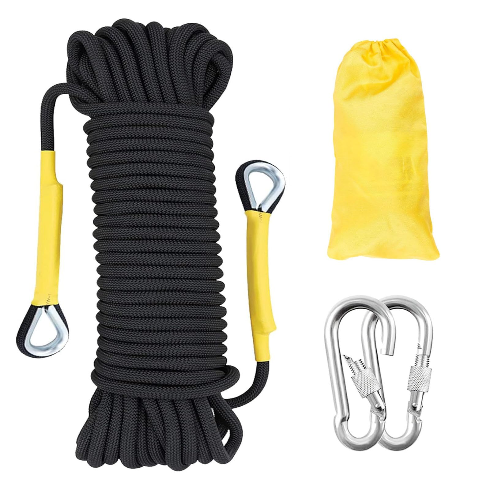 Gangying 12mm Climbing Rope Outdoor 10m Static Climbing Rope Fire Rescue Parachute Rope Braid Nylon Rope with 2 Steel Hooks for Hiking Outdoor Mountaineering Sports Camping Black