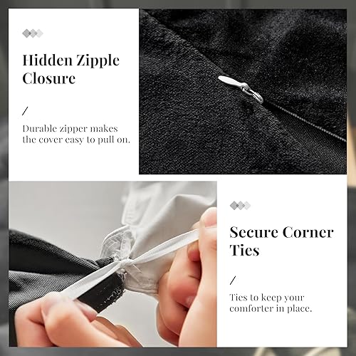 Miniatura 7 de WARMDERN Juego de funda de edredón tamaño Queen, funda de edredón de terciopelo gris con estampado floral, tamaño Queen, 3 piezas, suave,