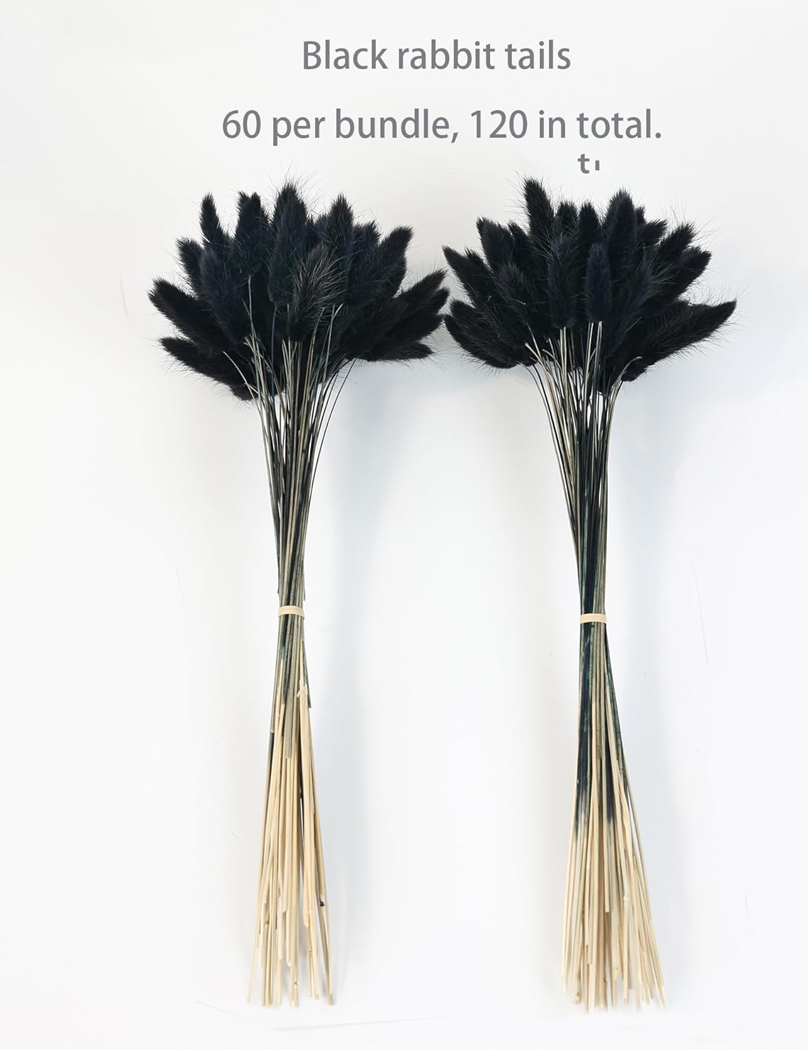 110pcs Bunny Tail Dried Flowers, Black Bunny Tail, Natural Bulk Dried Flowers for Diy Bohemian Wedding Rustic Party Decoration, Home Vase Decoration, Garland, Birthday Cake Decoration. (Black) - Image 2