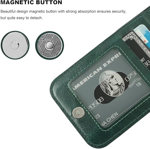 Miniatura 7 de KIHUWEY Funda compatible con iPhone 15 con soporte para tarjeta de crédito, cierre magnético de cuero de alta calidad, función atril, funda