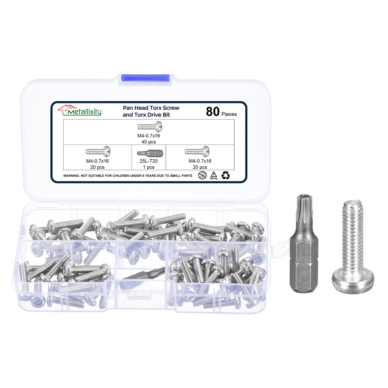 METALLIXITY Pan Head Torx Security Screw Bolts (M4-0.7x16mm) 80pcs